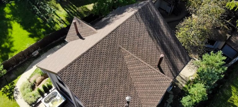 aerial view of a new shingle roof